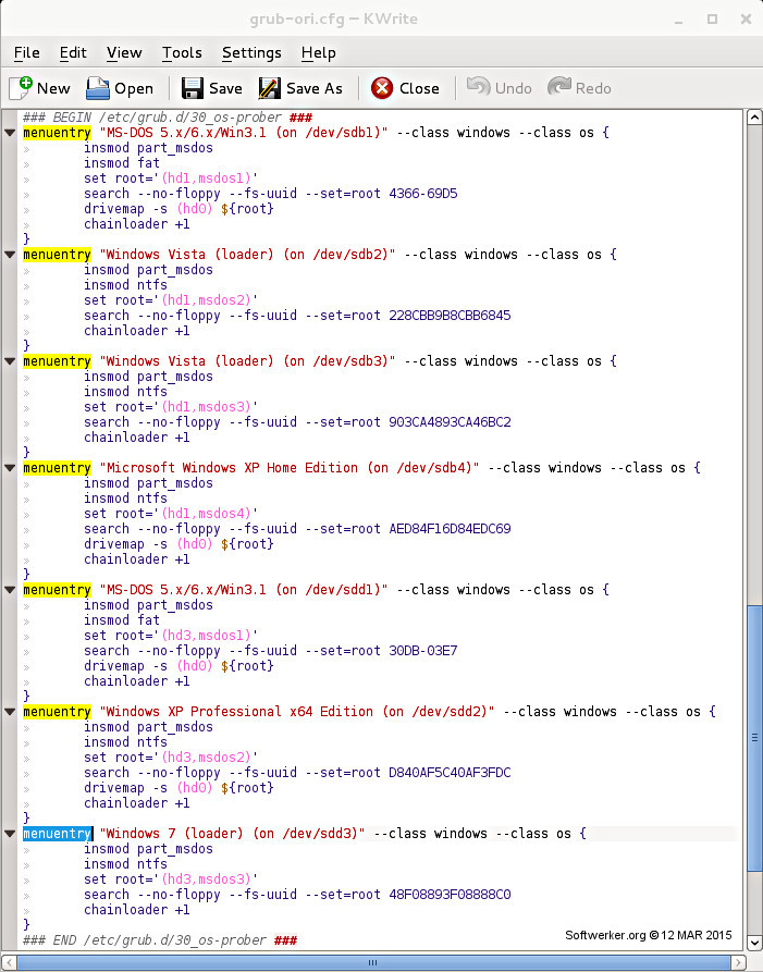 menuentry's in der Systemdatei „grub.cfg“