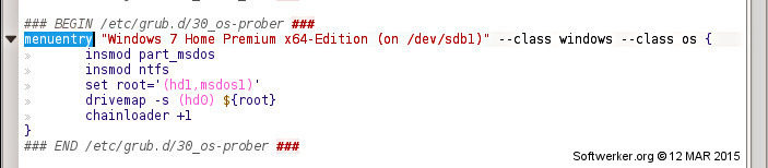 menuentry in der Systemdatei „grub.cfg“
