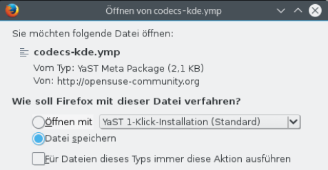 Treiberpaket codecs-kde.ymp speichern