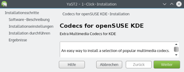 Treiberpaket codecs-kde.ymp installieren