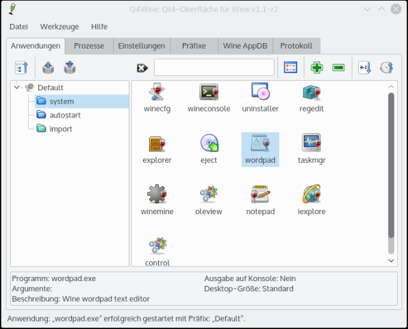 Qt4-Oberfläche für Wine mit Anwendungen