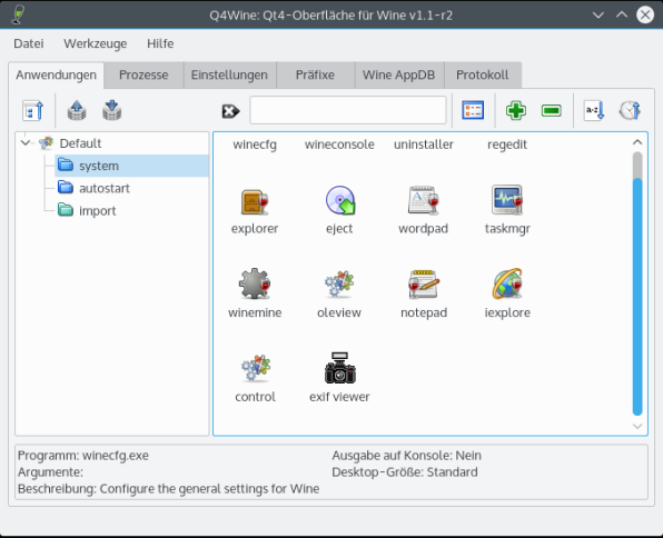 Qt4-Oberfläche für Wine mit Anwendungen plus 'exif viewer'