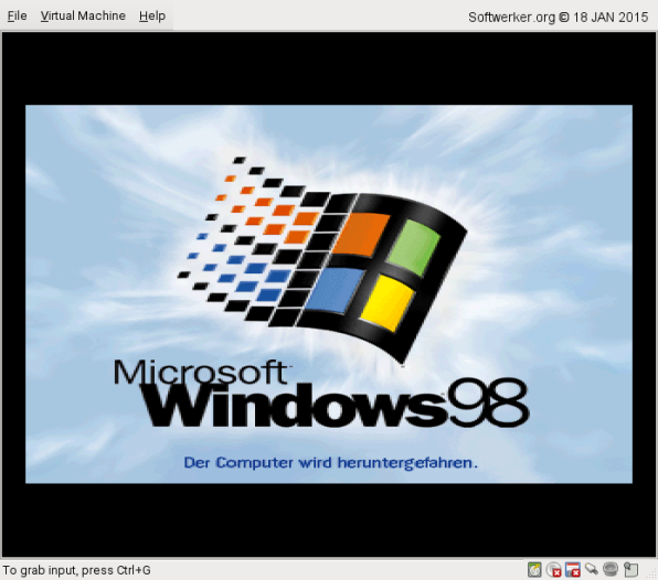 Beenden von Windows 98 SE unter VMware Player